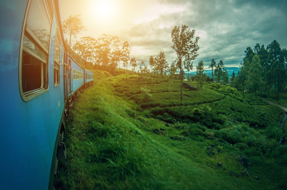 A train in Sri Lanka at sunset